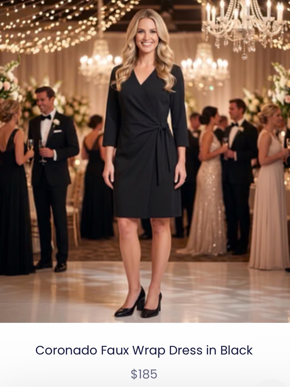 Katherine Way Black Wrap-Front Midi Dress EUC Size M